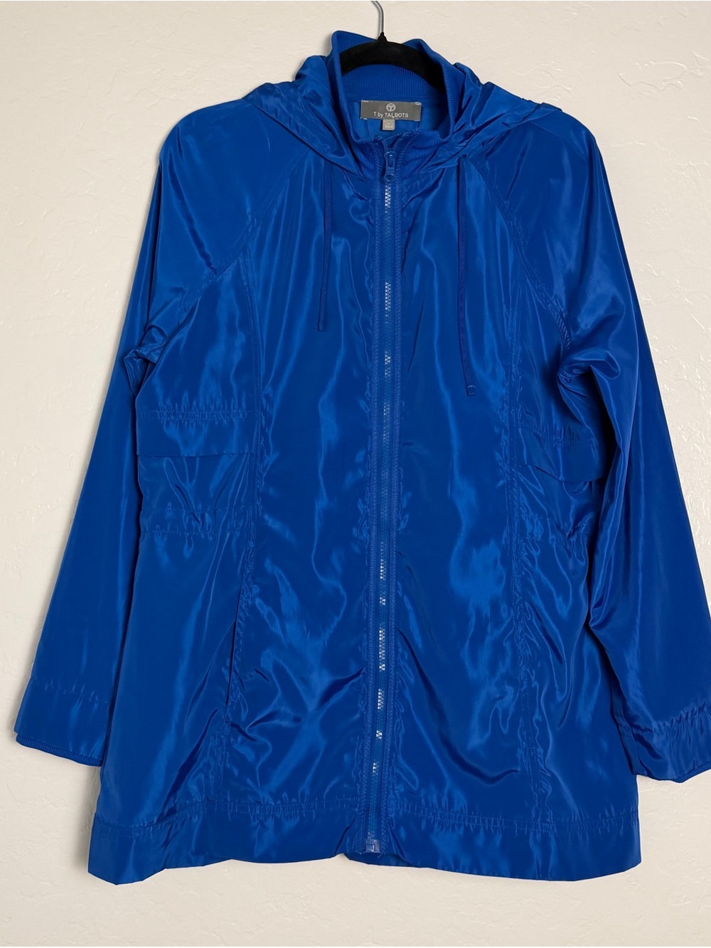 T by Talbots Women's Medium Royal Blue Hooded Anorak Windbreaker Rain Jacket